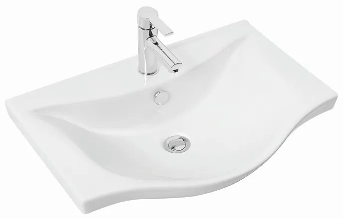 Kamalu - Composizione bagno a terra o sospesa 65 cm bicolore bianco e legno chiaro | LAC-ESTIA-65