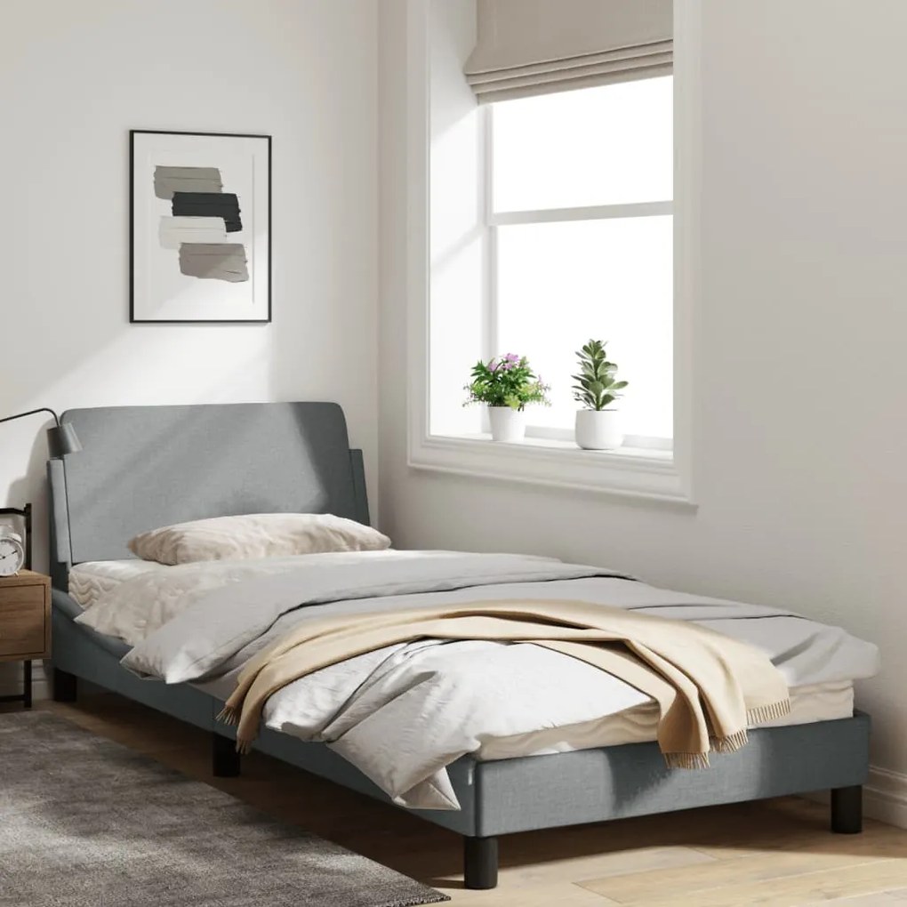 Giroletto con testiera grigio chiaro 90x200 cm in tessuto