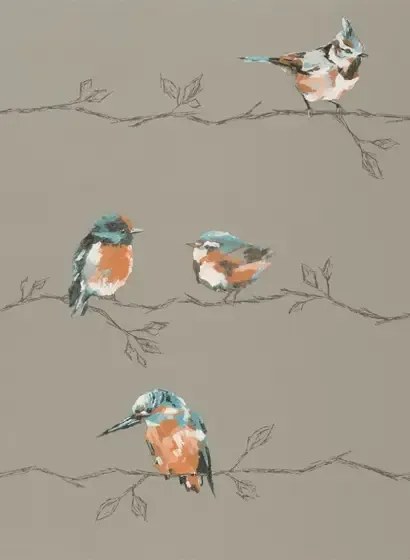 Vogeltapete Persico von Harlequin - Tangerine/ Duckegg