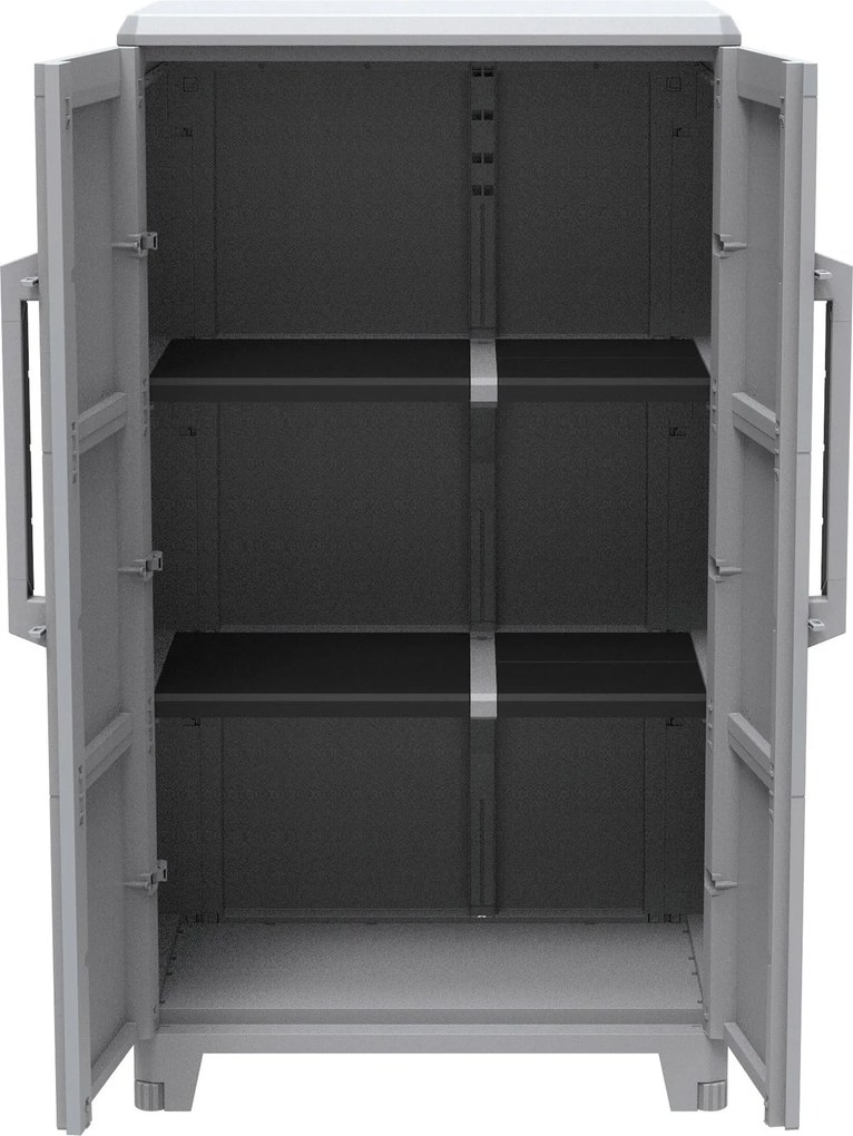 Armadio Portascope Modulare da Esterno 78x43,6x143 cm 2 Ante 2 Ripiani in Polipropilene Transforming Grigio e Nero...