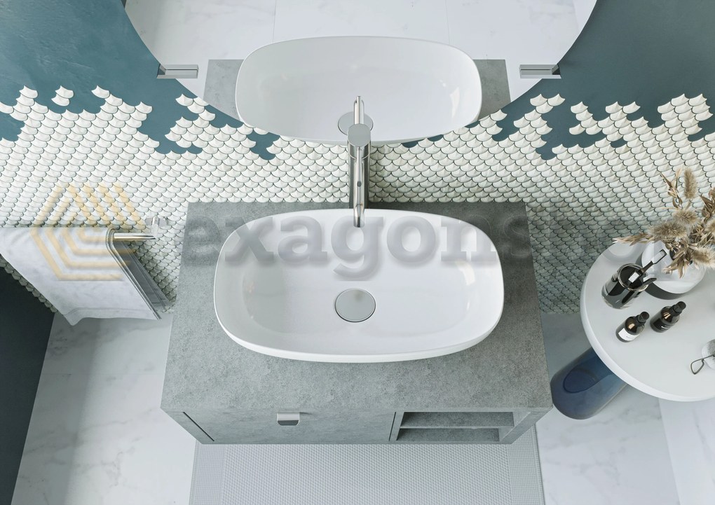 Mobile bagno Grigio Cielo 80x50 Thema con cassetto e vano con Lavabo rettangolare da appoggio bianco in ceramica