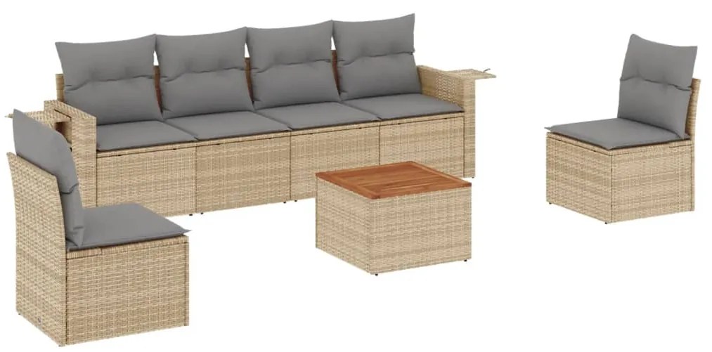 Set divano da giardino 7 pz con cuscini beige misto polyrattan