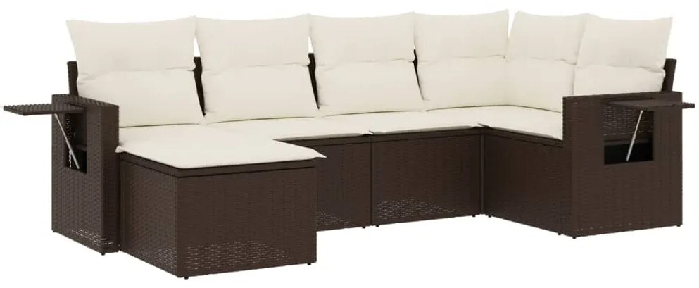 Set divano da giardino 6 pz con cuscini marrone in polyrattan