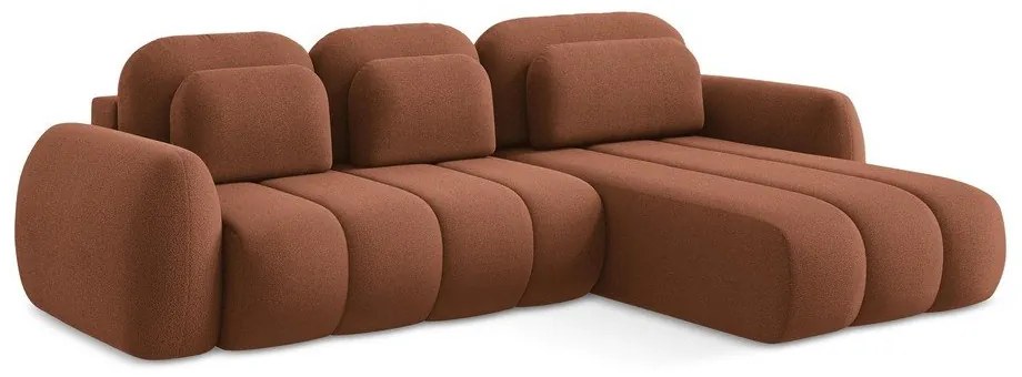 Divano angolare color terracotta allungabile/con contenitore (con penisola a destra/con chaise lounge) con rivestimento in bouclé Pele – Makamii