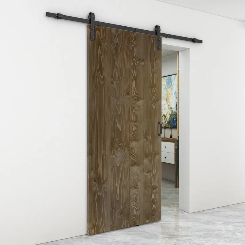 Porta scorrevole reversibile Barn Ebano in alluminio marrone, L 96 x H 215 cm, con binario Country nero