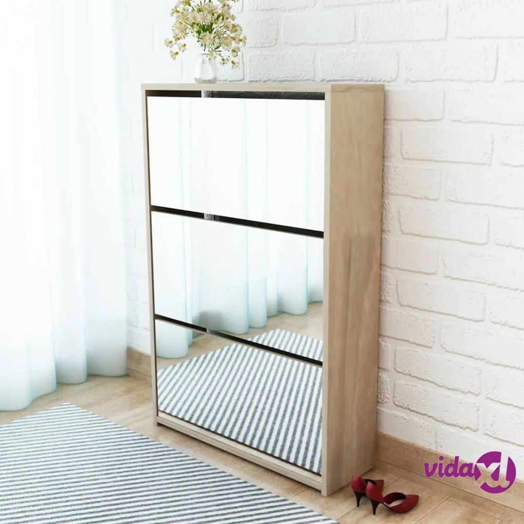 vidaXL Scarpiera con 3 Ripiani e Specchio Colore Rovere 63x17x102,5 cm