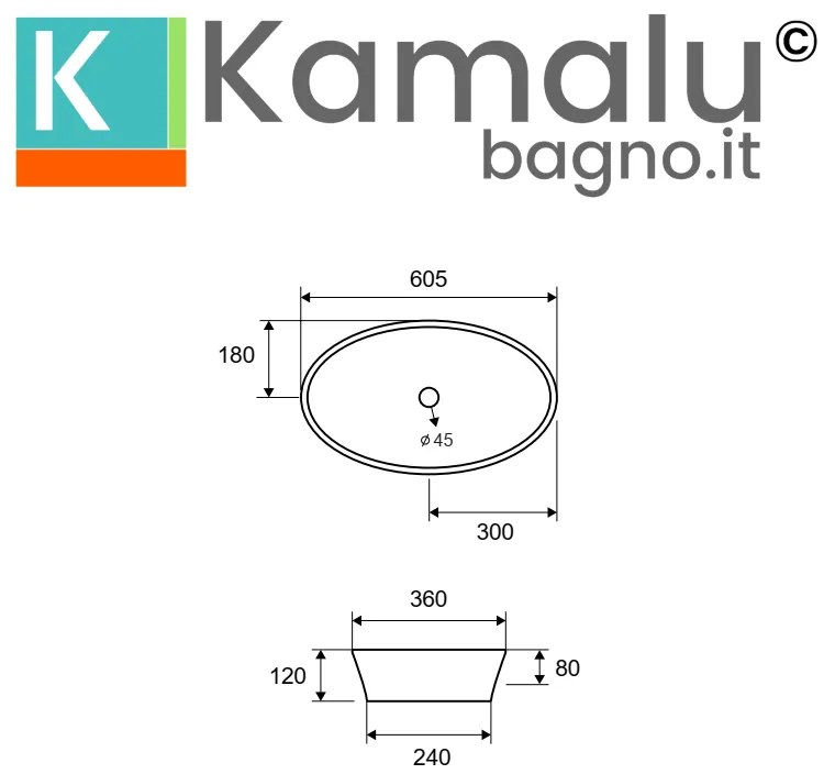 Kamalu - lavabo ovale 60cm in ceramica slim bianca |  litos-0016