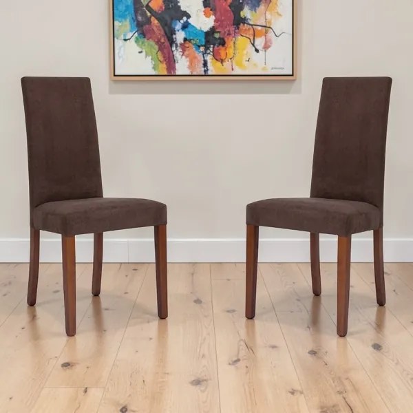 Sedia imbottita Denver in tessuto Marrone gamba noce - Set 2