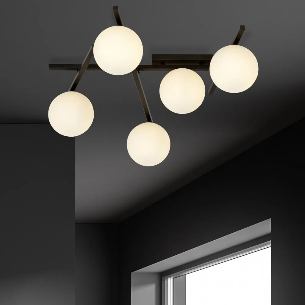 Lampadario da Soffitto in Acciaio e Vetro SMART 5 Nero 5xE14 Colore delle Sfere Bianco
