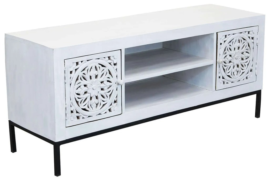 OHM - porta tv con decoro 2 ante 2 ripiani legno e ferro