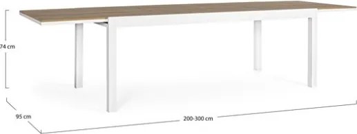 Tavolo Allungabile Per Esterno In Alluminio 95x200-300 Cm Con Doghe Di Legno Elias Bianco Bizzotto