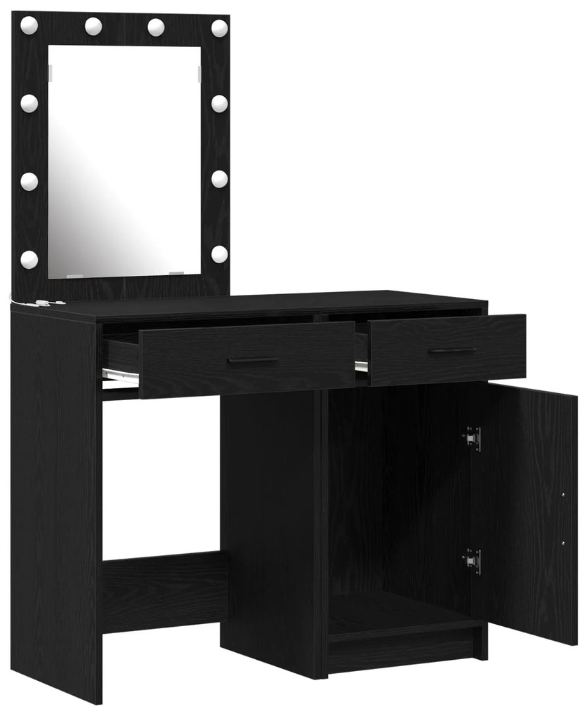Set di tavoli da trucco 2 pezzi  con led in legno ingegnerizzato nero