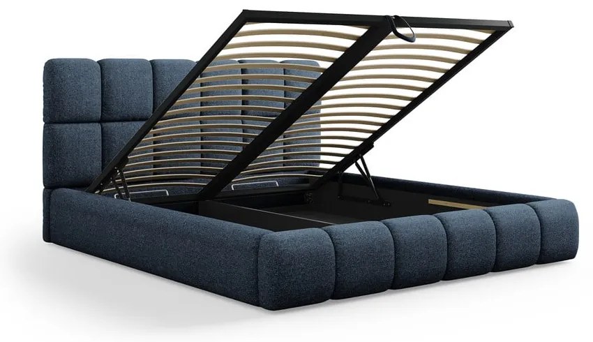 Letto matrimoniale imbottito blu scuro con contenitore con griglia 160x200 cm Bellis - Micadoni Home