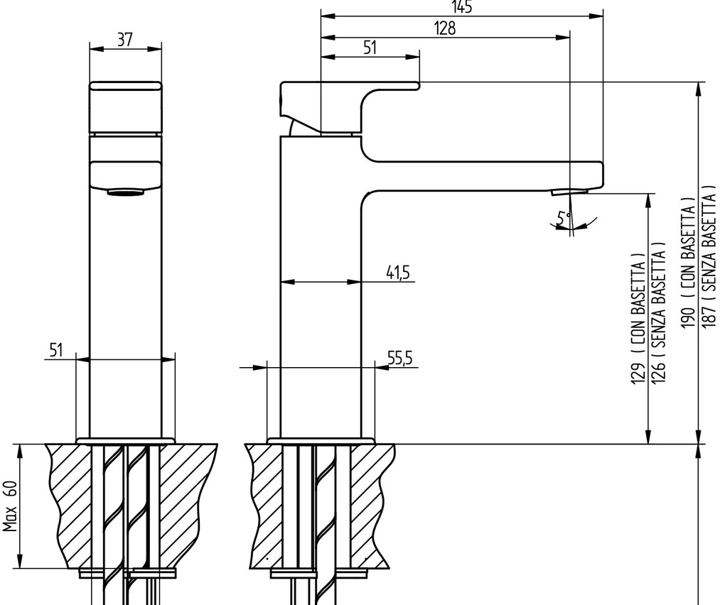 Miscelatore Lavabo Prolungato senza scarico Cromo Micheli Leva 5805/P/SNL Bellosta