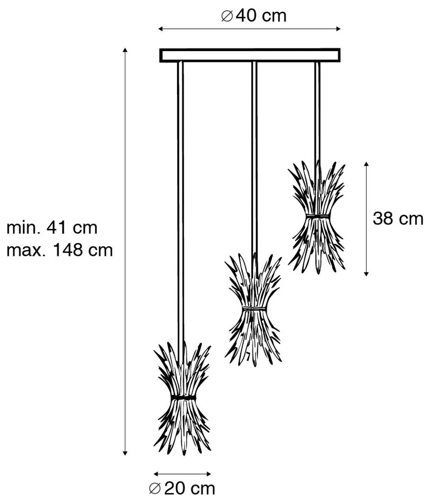 Lampadario Art Déco oro 3 luci - Wesley