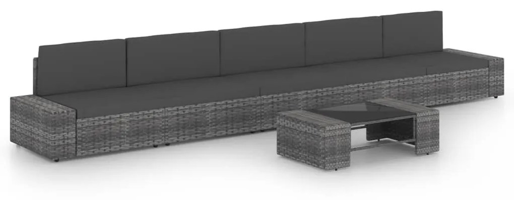 Set divani da giardino 6 pz con cuscini in polyrattan grigio