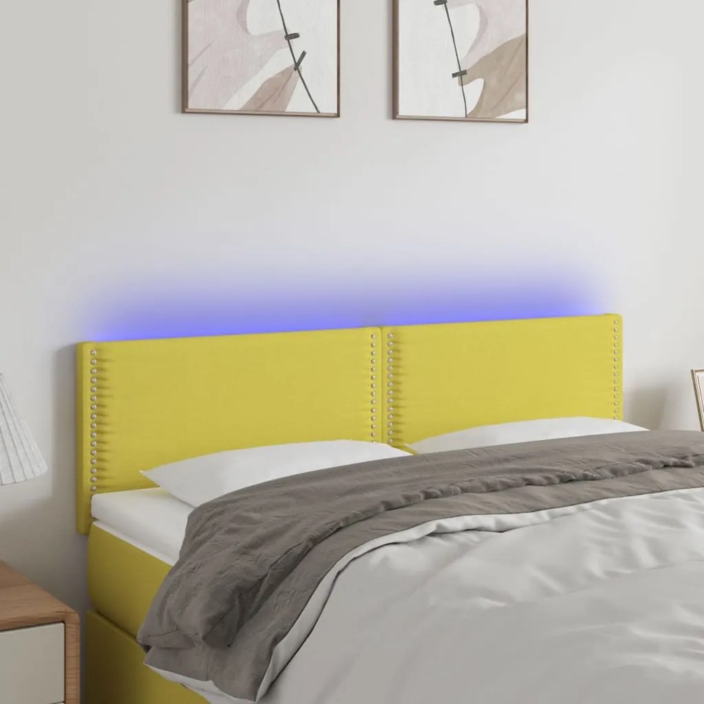Testiera A Led Verde 144x5x78/88 Cm İn Tessuto /