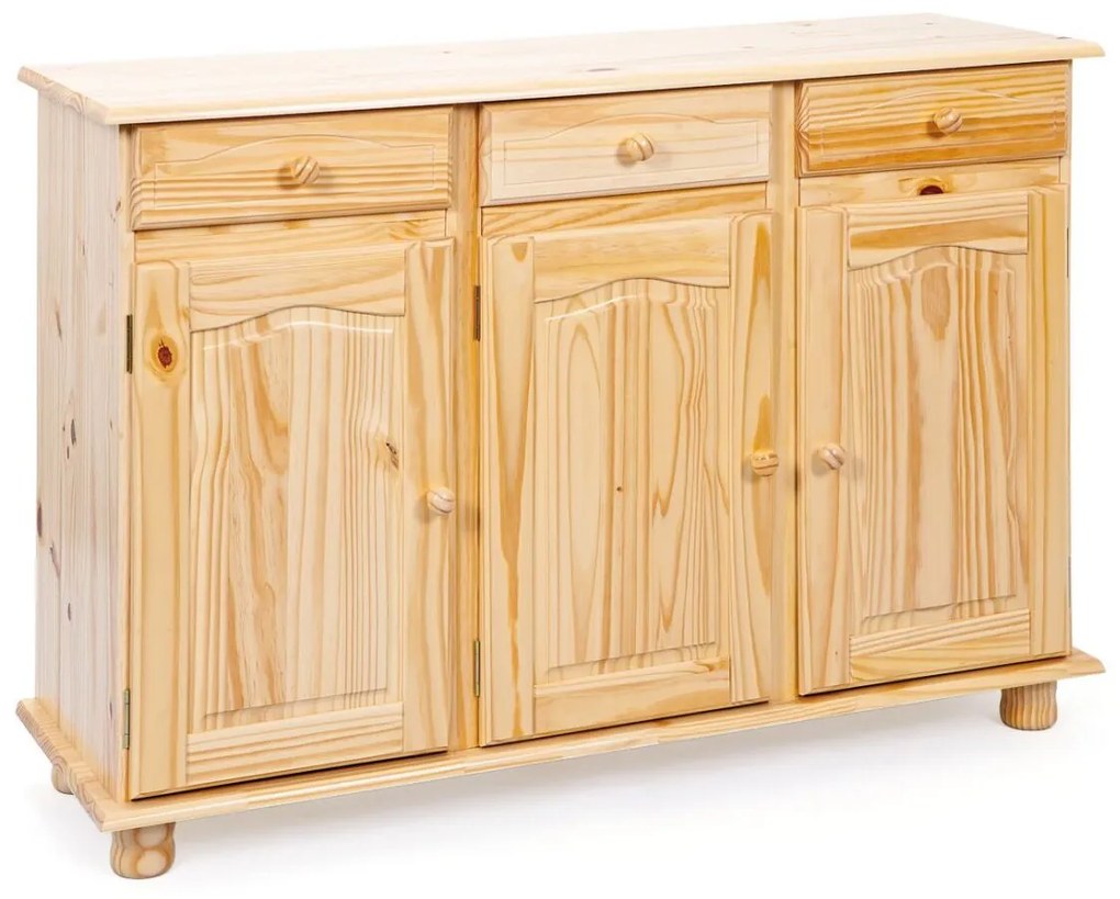 Credenza da 130cm 3 ante 3 cassetti in pino naturale