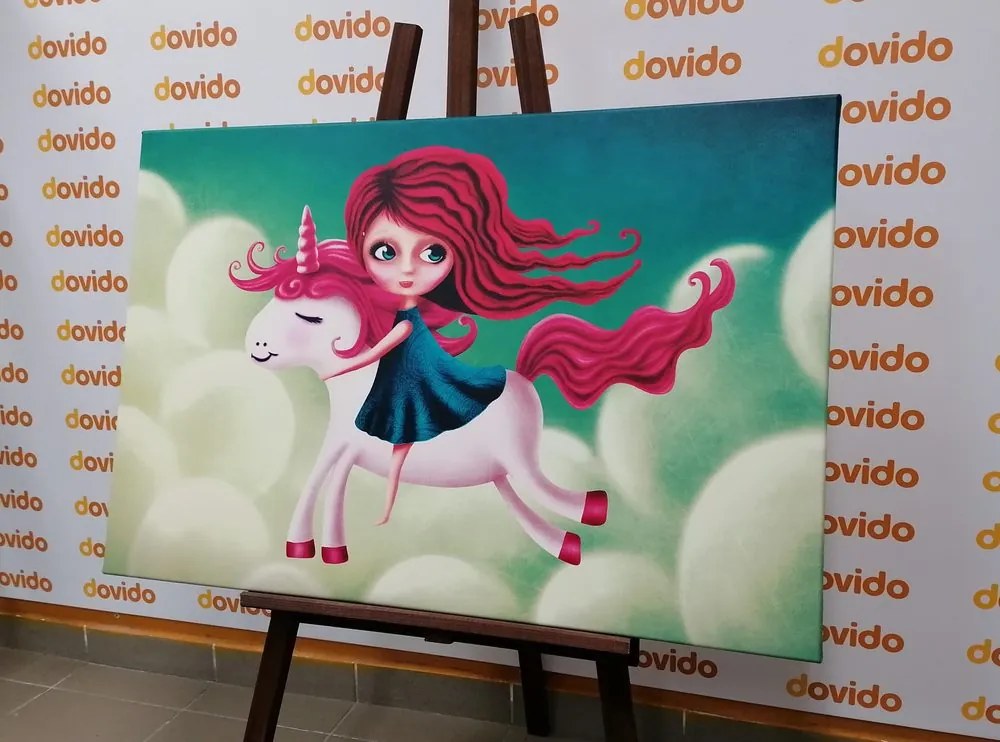 Stampa su tela – Bambina con unicorno