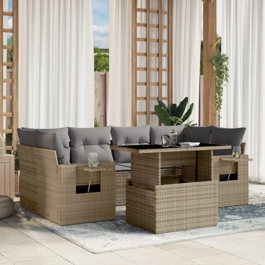 Set divani da giardino 7 pz con cuscini beige in polyrattan