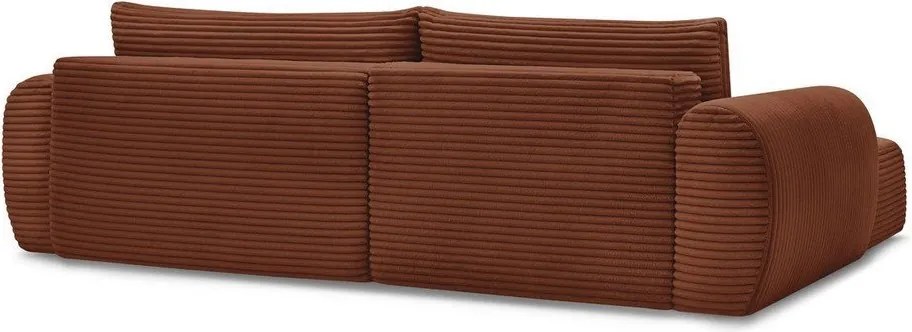 Divano angolare color mattone allungabile (con penisola a sinistra) con rivestimento in velluto a coste Lucien – Bobochic Paris