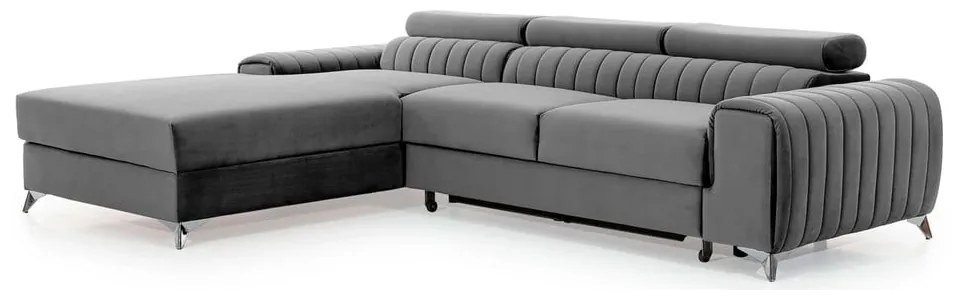 Divano angolare grigio allungabile/con contenitore (con penisola a sinistra/con chaise lounge) e rivestimento in velluto Grayson – ELTAP