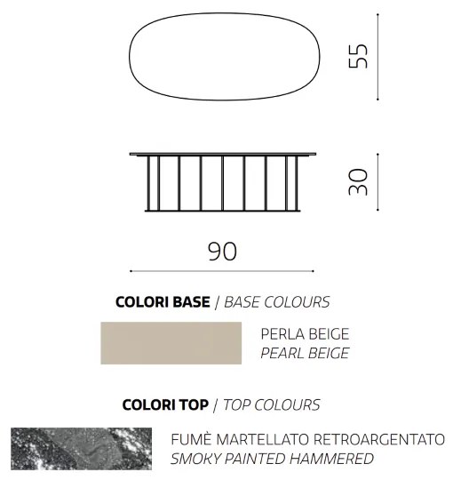 Tavolino D90 cm con base in metallo Beige e piano in vetro martellato Fumč MUTE