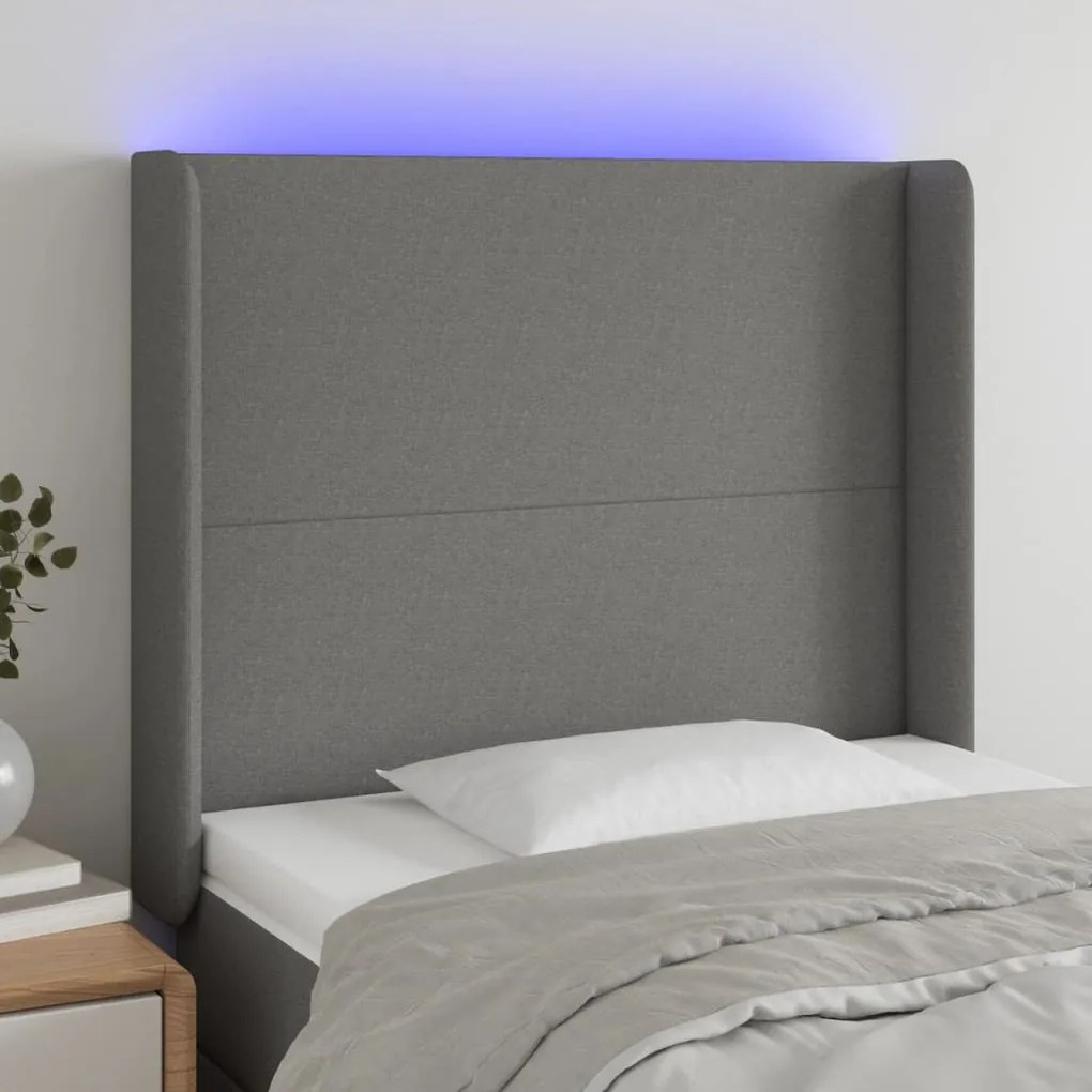 Testiera A Led Grigio Scuro 93x16x118/128 Cm İn Tessuto /