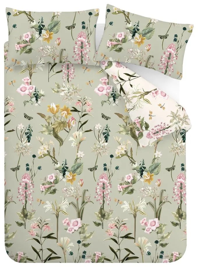 Biancheria da letto verde chiaro in cotone per letto matrimoniale/per letto esteso 230x220 cm Exotic Floral – RHS