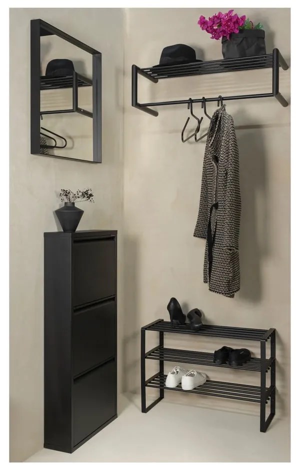 Scarpiera nera in metallo 70x48,5x29 cm Rex – Spinder Design