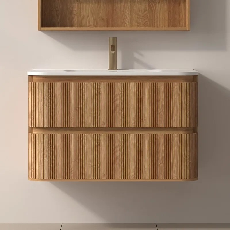 Kamalu - Mobile bagno 80 cannettato con lavabo solid stone | KAM-ND80