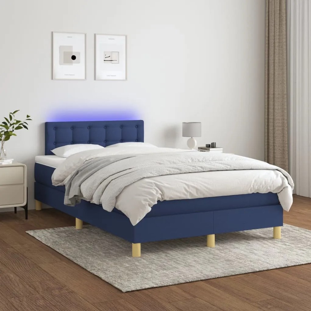 Letto A Molle Con Materasso E Led Blu 120x200cm İn Tessuto /