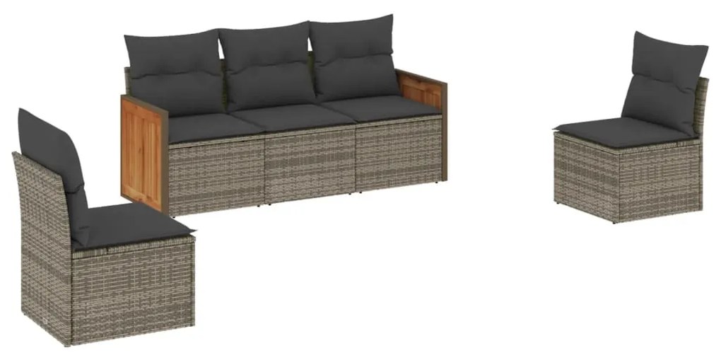 Set Divano da Giardino 5 pz con Cuscini Grigio in Polyrattan