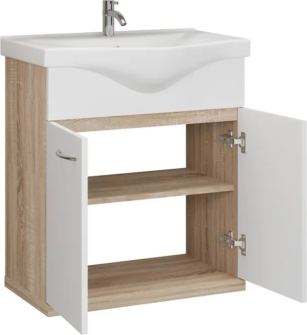Mobile bagno a terra o sospeso 55 cm bicolore bianco e legno chiaro | LAC-ESTIA-55 - KAMALU