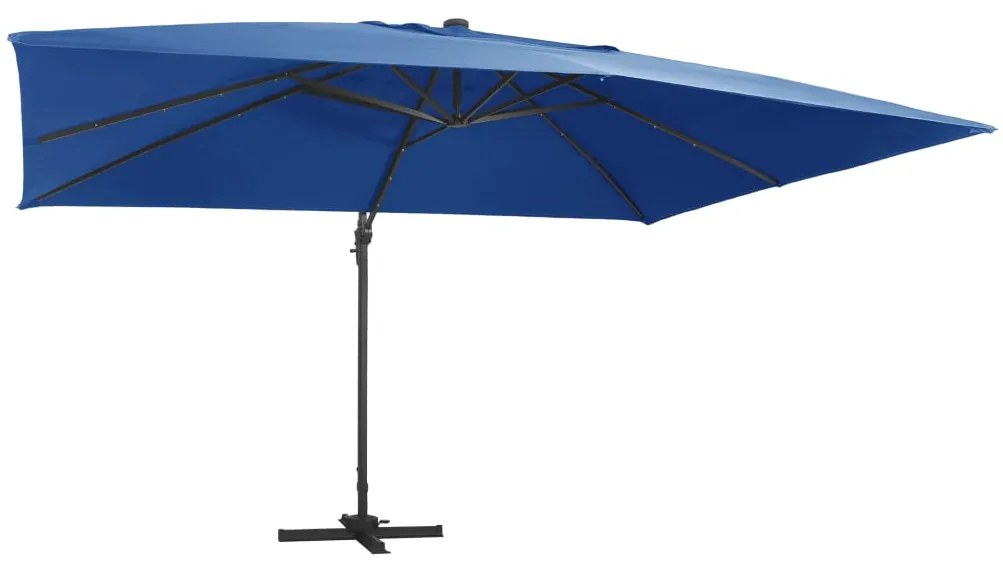 Ombrellone A Sbalzo Con Led E Palo Alluminio 400x300 Cm Azzurro /