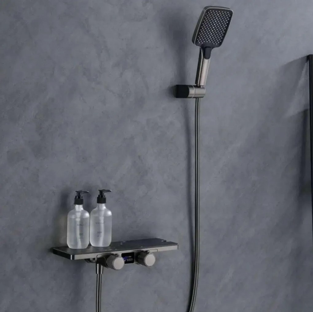 Sistema doccia ELITE EDITION BBT2053 termostatico con LED e getti multipli, in più finiture tra cui nero opaco e grigio — Grigio gunmetal pietra