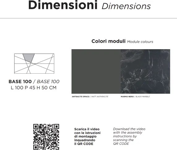 Mobile da bagno sospeso moderno base 100 CRIZIA con lavabo, ANTRACITE OPACO