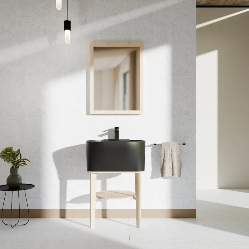 Mobile bagno da terra con lavabo L 50 x H 57 x P 41.5 cm frassino naturale e nero per vasca centrale Tino