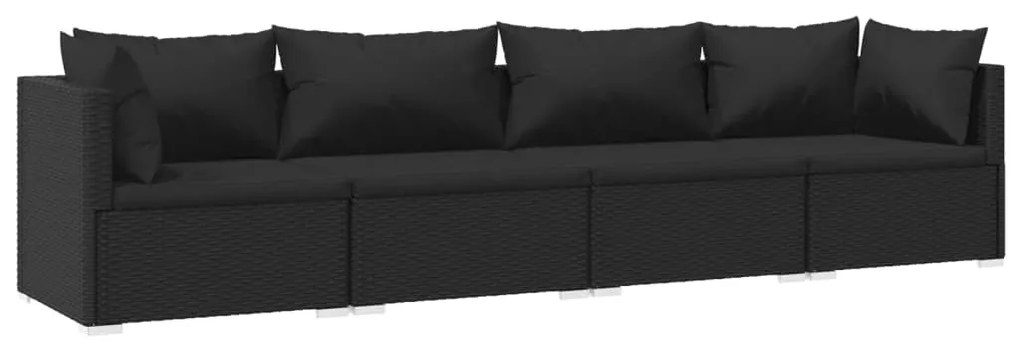 Set Divani da Giardino 4 pz con Cuscini in Polyrattan Nero