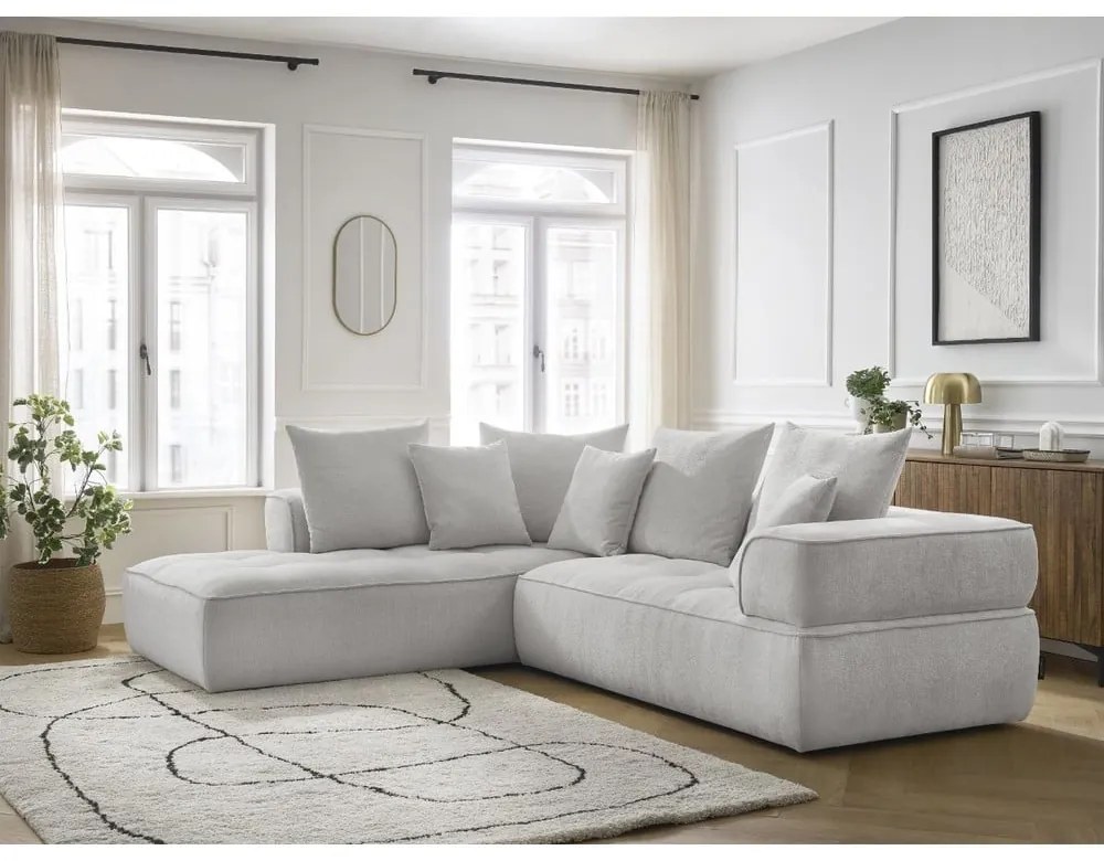 Divano angolare grigio chiaro (penisola a sinistra/a L) con rivestimento in ciniglia Whesley – Bobochic Paris