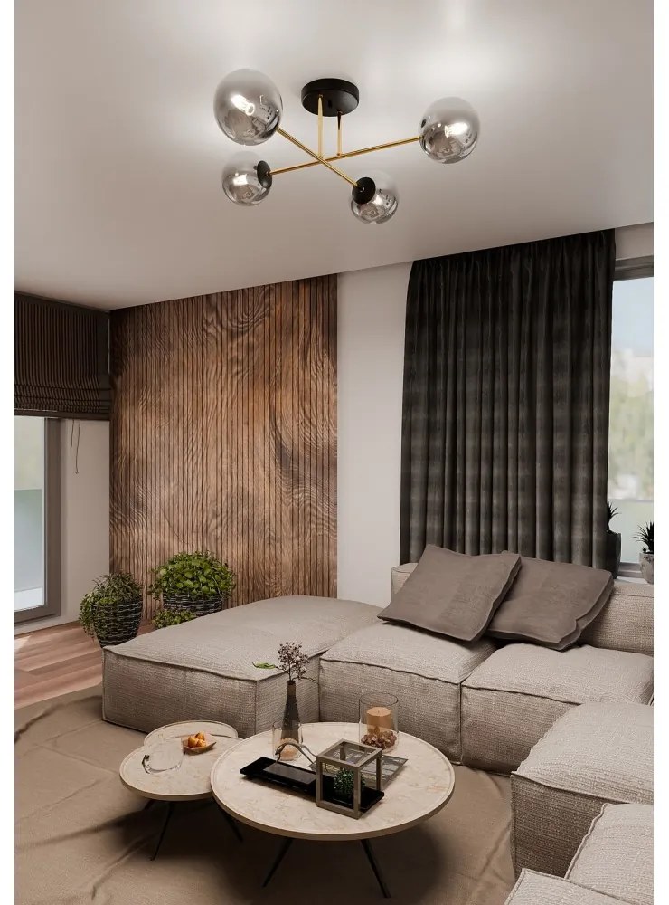 Lampadario da Soffitto MAGNUM 4 in Acciaio e Vetro 4xE14 Colore del corpo Nero e Grafite