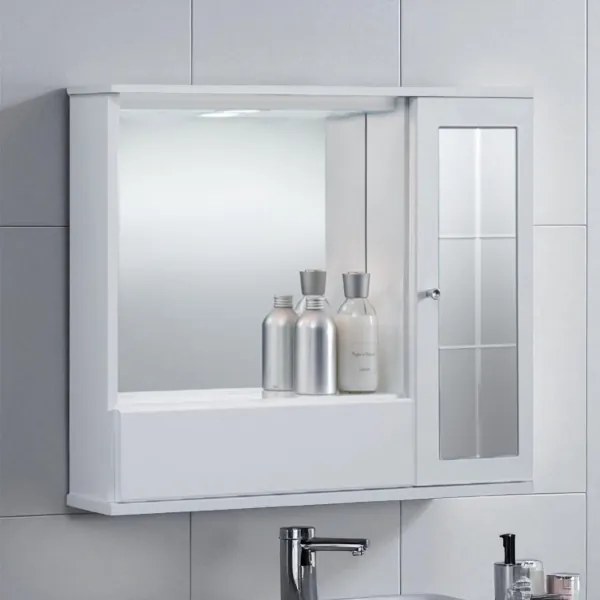 Specchiera mobile contenitore da bagno GIOVE 70 bianco lucido a 1 anta con specchio e luce LED