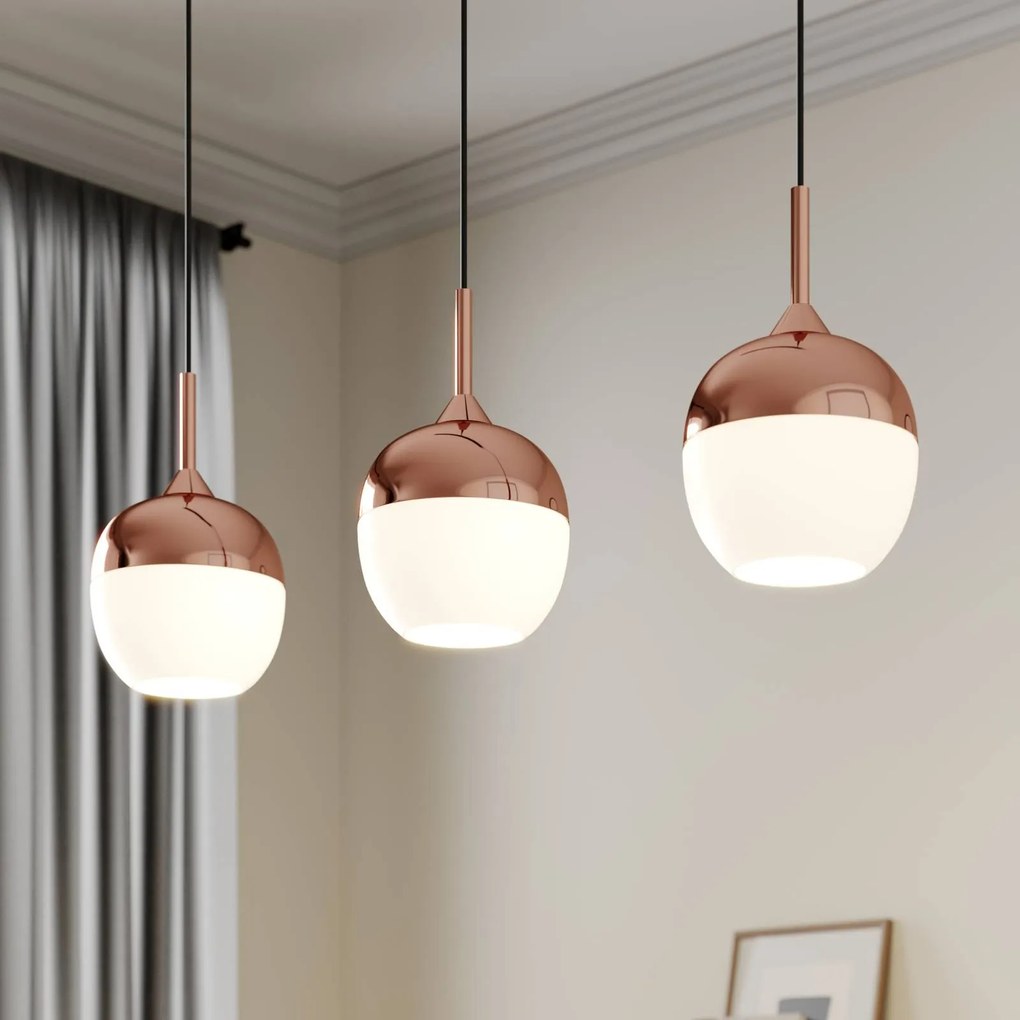 Lindby lampada a sospensione Rangina, 100 cm, rame, a 3 luci, vetro