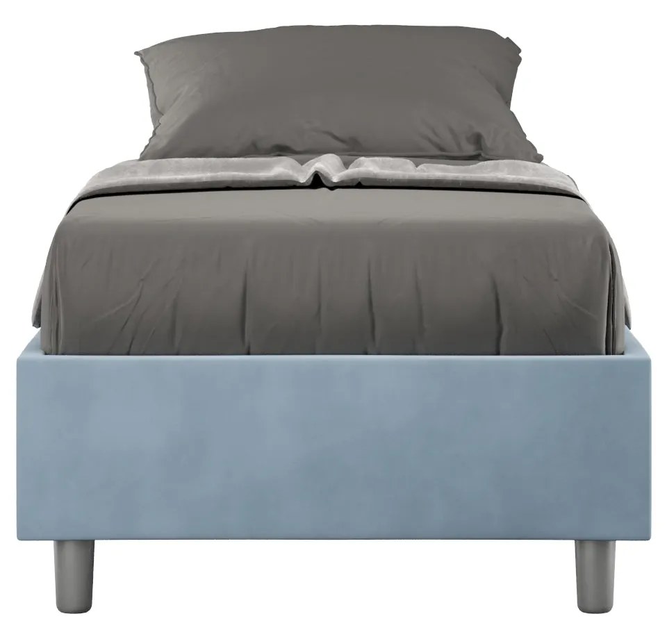 Letto singolo 80x200 imbottito senza testiera, con rete o contenitore, Azzurro / Contenitore