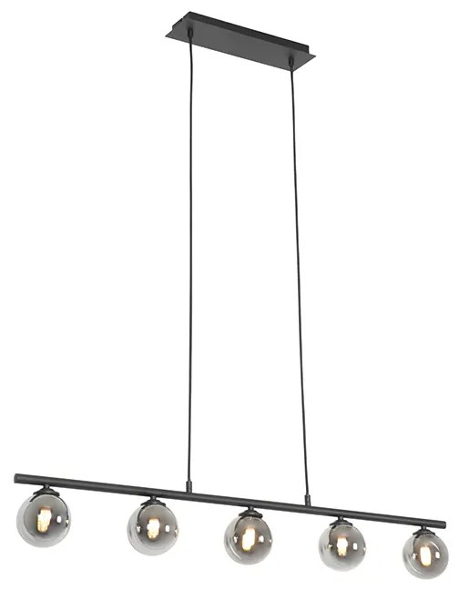 Lampada a sospensione moderna nera 100 cm 5 luci con vetro fumé - ATHENAS