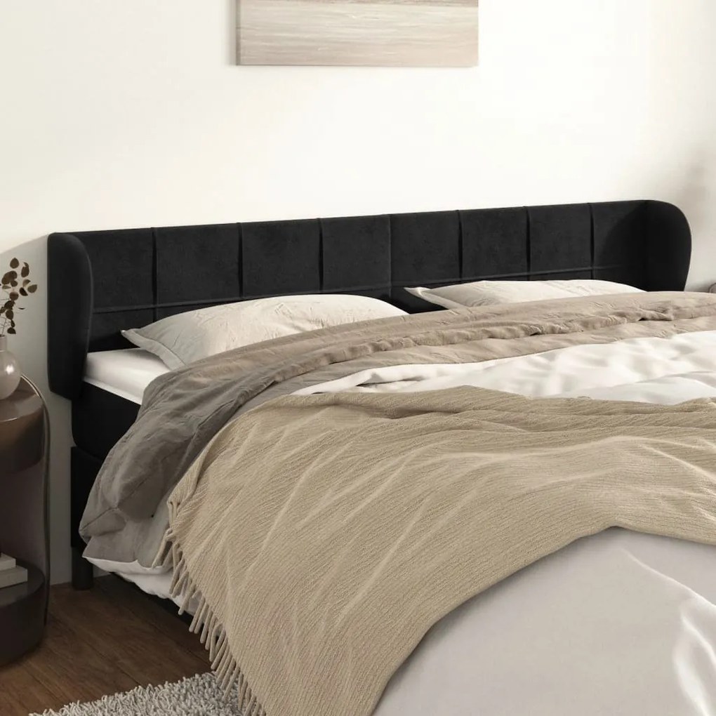 Testiera Ad Orecchio Nera 203x23x78/88 Cm İn Velluto /
