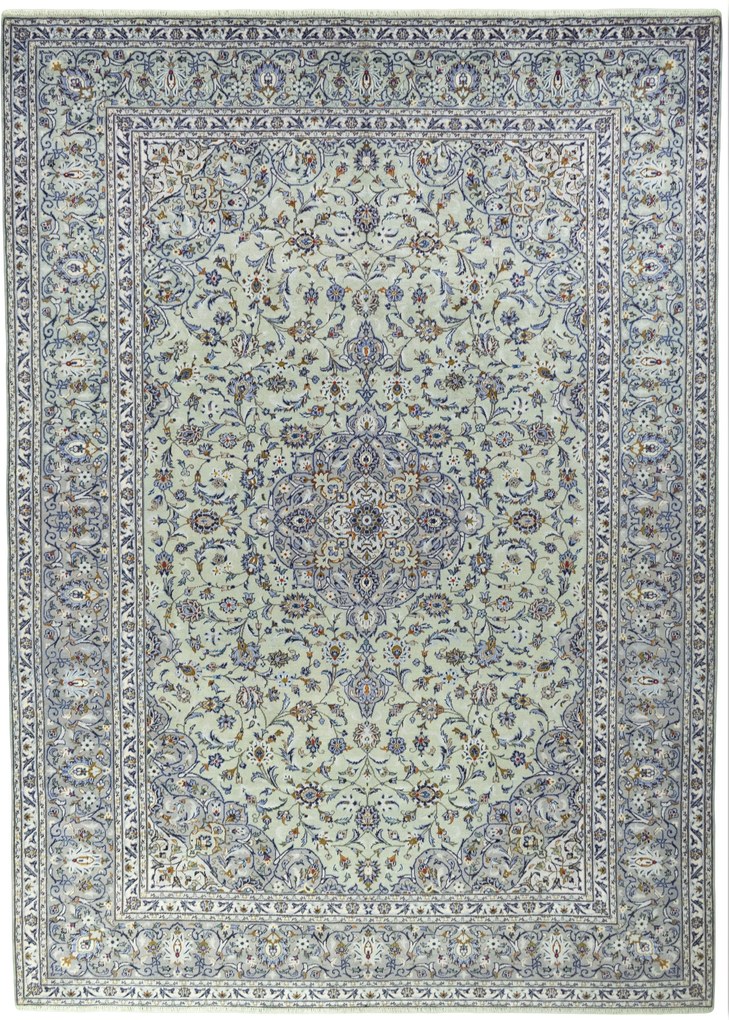 Kashan Tappeto 430x300 Verde (Iran) Annodato A Mano