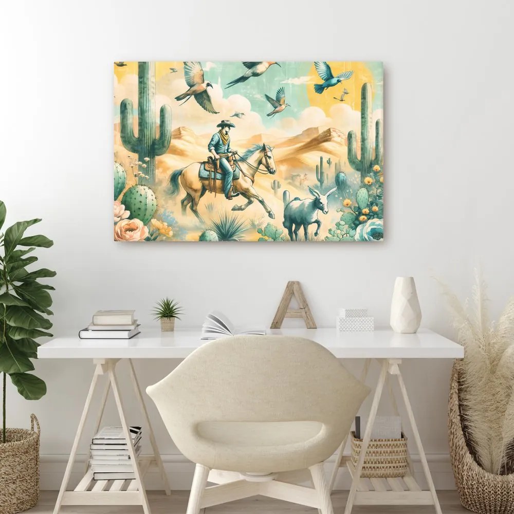 Quadro su tela – Cowboy nel paesaggio desertico