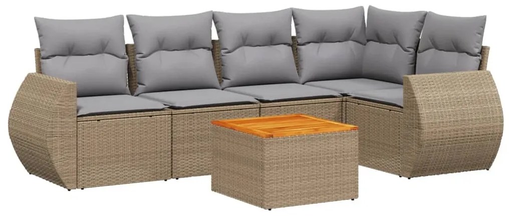 Set divano da giardino 6 pz con cuscini beige in polyrattan