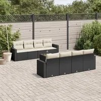 Set Divani da Giardino 9 pz con Cuscini Nero in Polyrattan 3218736